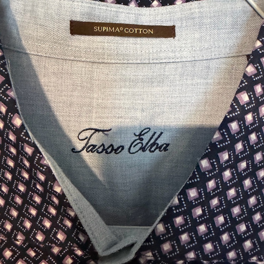 Tasso Elba Navy and Lavender Patterned Shirt - Picture 2 of 7